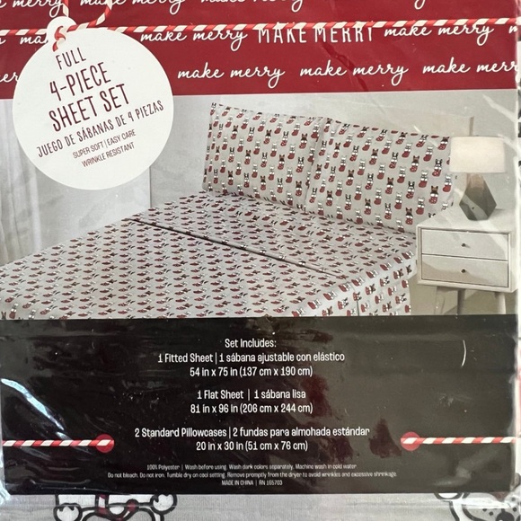 Frenchie French Bulldog FULL Size Sheet Set | 4pcs | Christmas - Picture 4 of 5